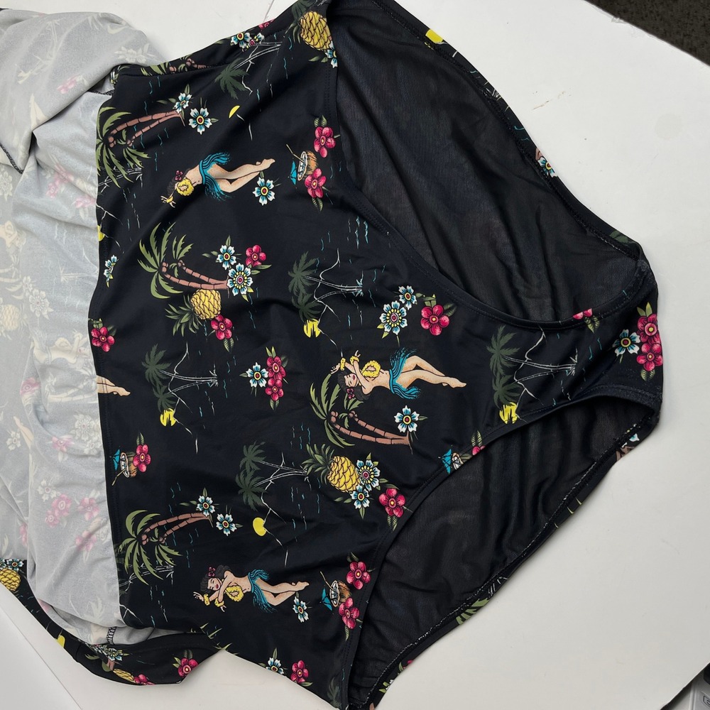 Torrid 3X Hula Girl Swim Dress Black Tropical Skirted One Piece Retro - Picture 13 of 15